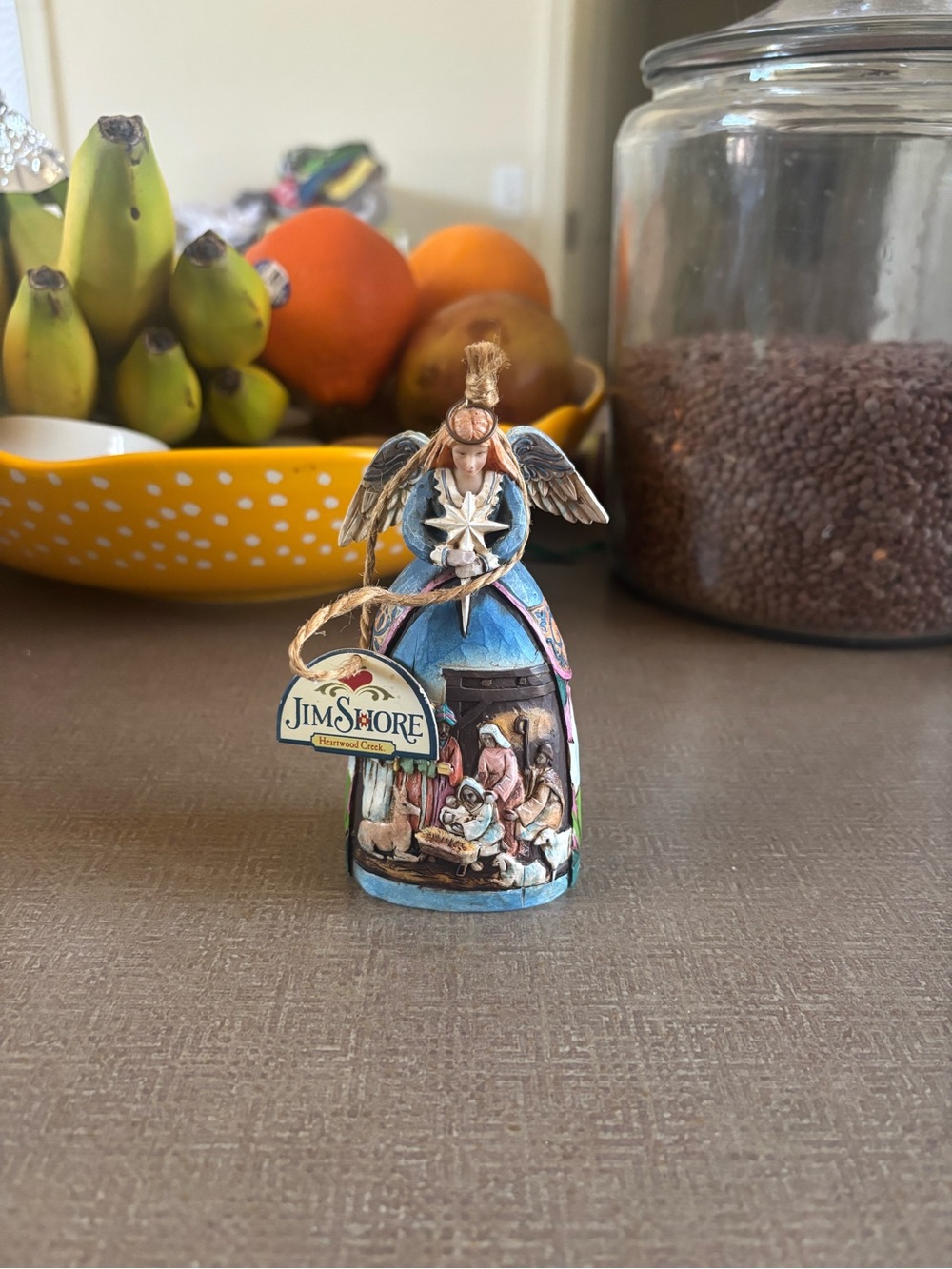 Jim Shore Blue Angel Nativity Ornament with Hand-Painted Nativity Scene